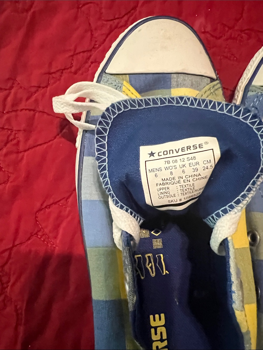 Converse Low-Top Plaid Sneakers in Yellow and Blue - Picture 2 of 4